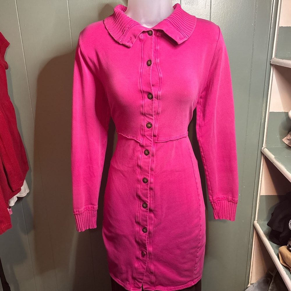 Coquette Lolita pink long sleeve button up dress with pockets